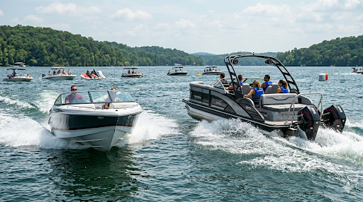Boats on a sunny lake day.